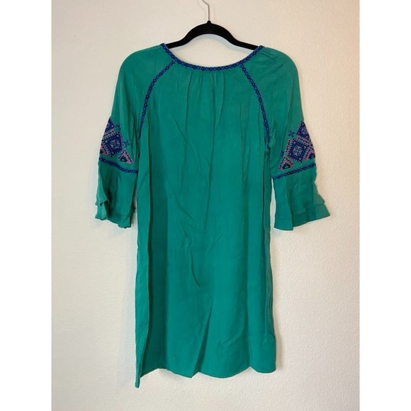 Southern Tide women's XS green mini shift dress 3/4 sleeve‎ embroidered tassel - Picture 3 of 6
